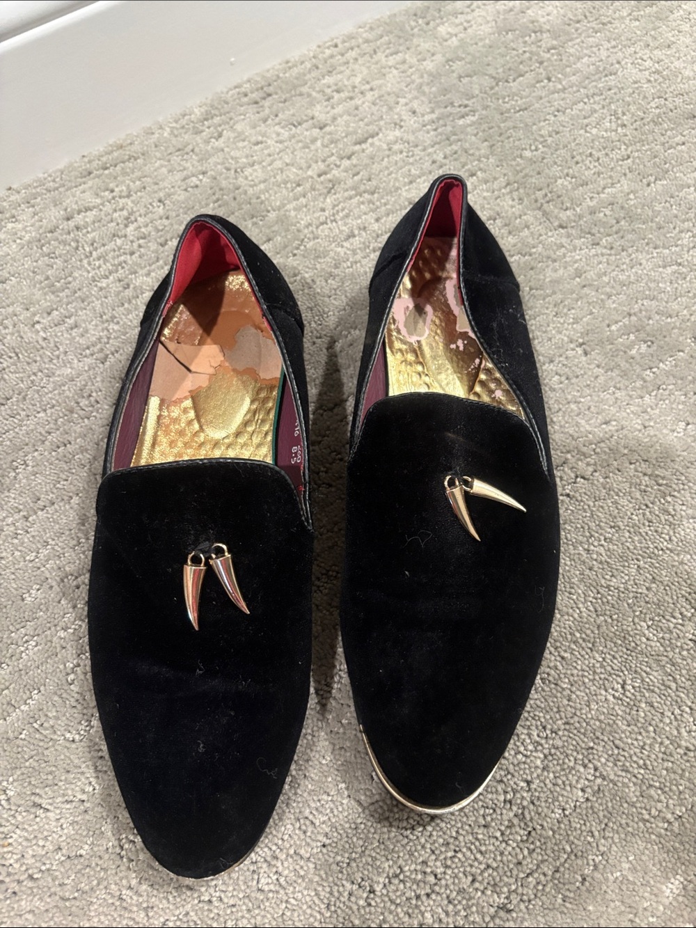 Black Velvet Men’s Slip-On Loafers with Gold Accent